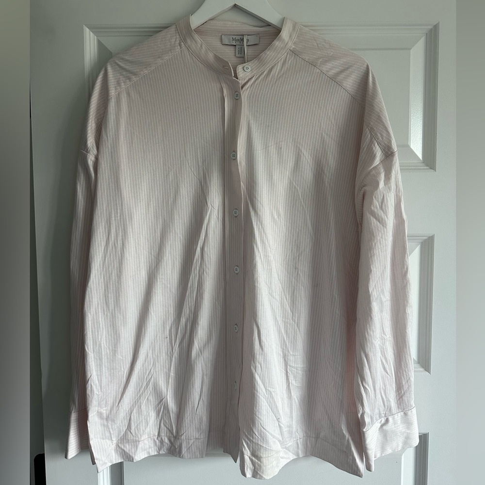 MaxMara Leisure Light Pink Edmea Striped Button Down Blouse Mandarin Collar